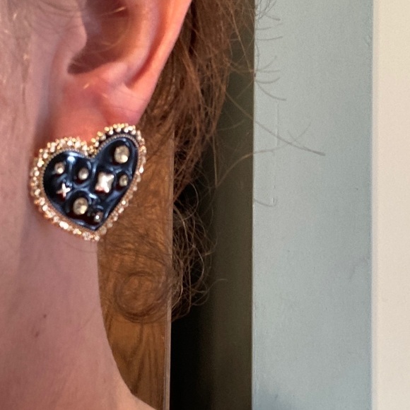 Large black heart earring with shiny rhrinestone look - Picture 1 of 2